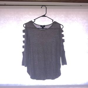 light purple long. dress shirt. cold shoulder